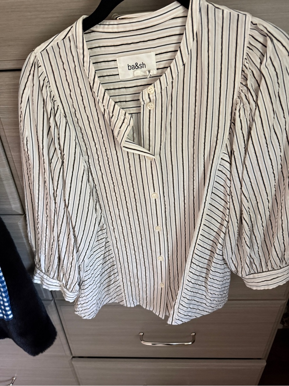 ba&sh White Striped black/blue Button-Front Women’s Blouse